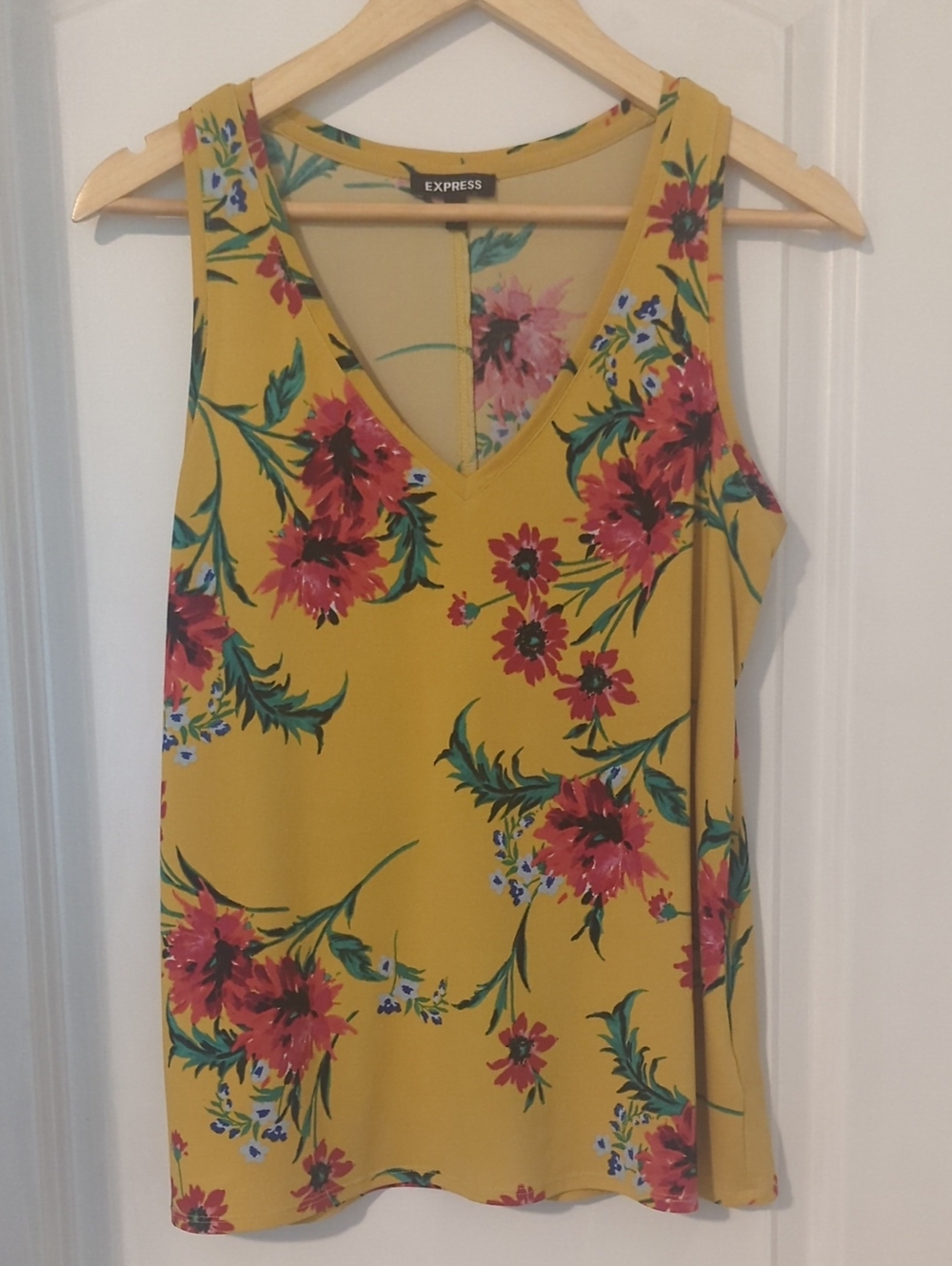 Express Yellow Floral V-Neck Tank